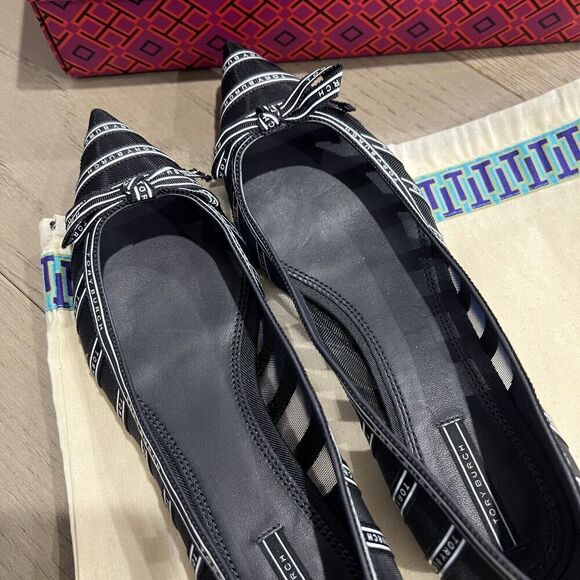 Tory Burch Penelope Mesh Flats Pointed Toe Logo Size 7.5 NEW - Picture 7 of 15